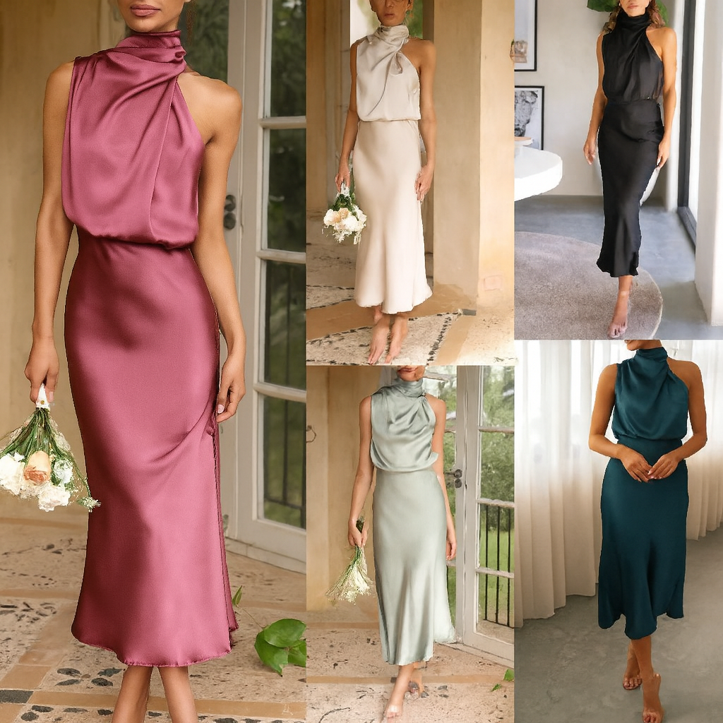 The Radiance One-Shoulder Satin Midi Dress