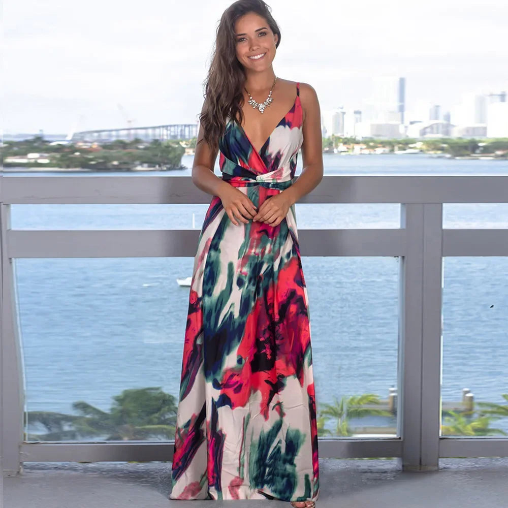 The Havana Nights Maxi Dress - Red and Green Print