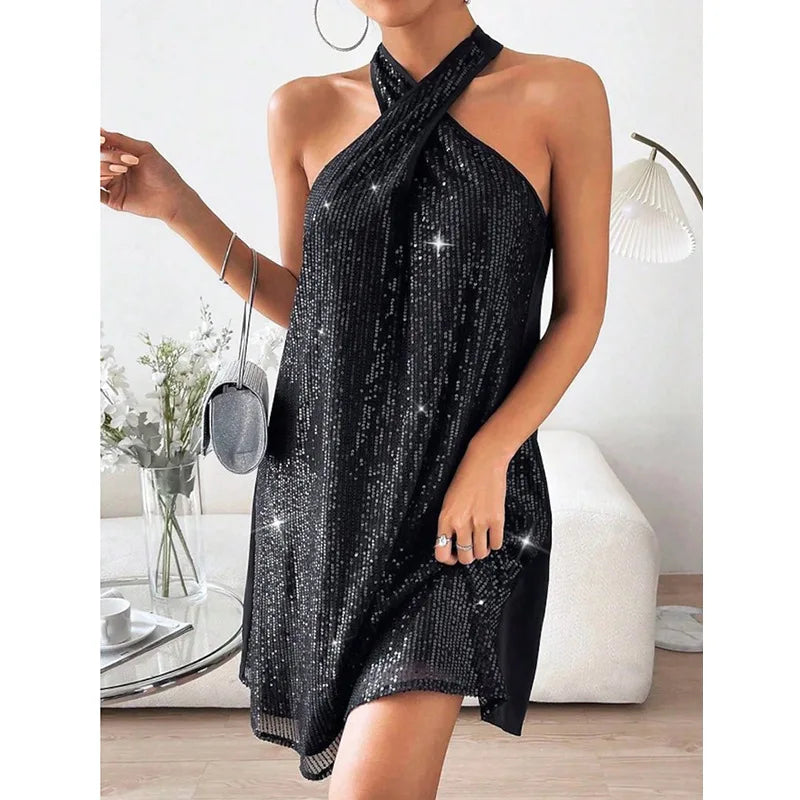 Starlit Serenade Halter Dress