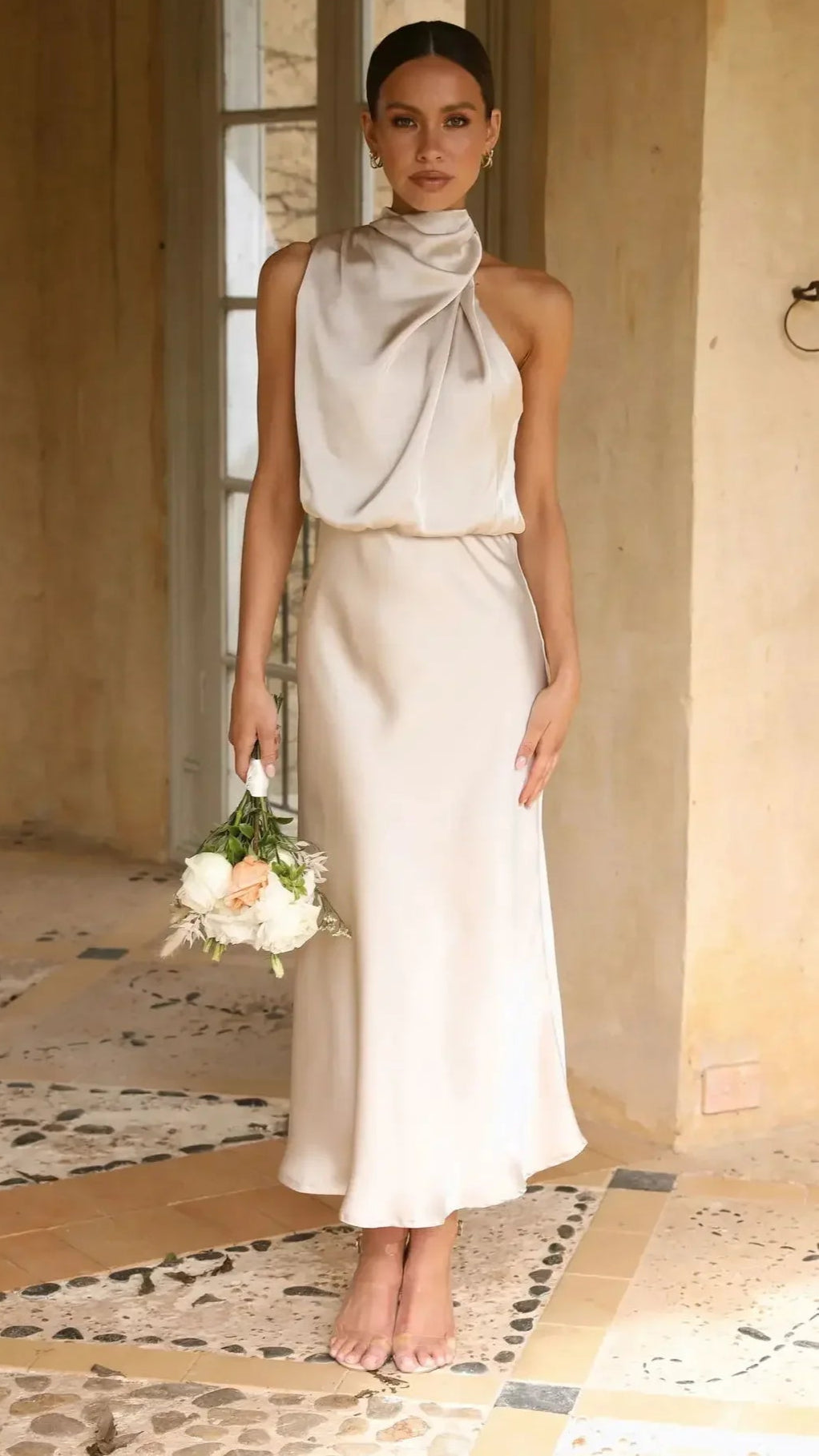 The Radiance One-Shoulder Satin Midi Dress