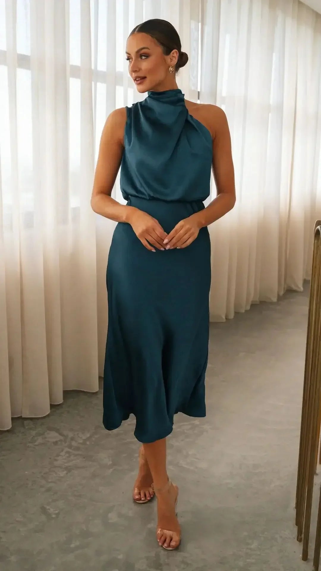 The Radiance One-Shoulder Satin Midi Dress