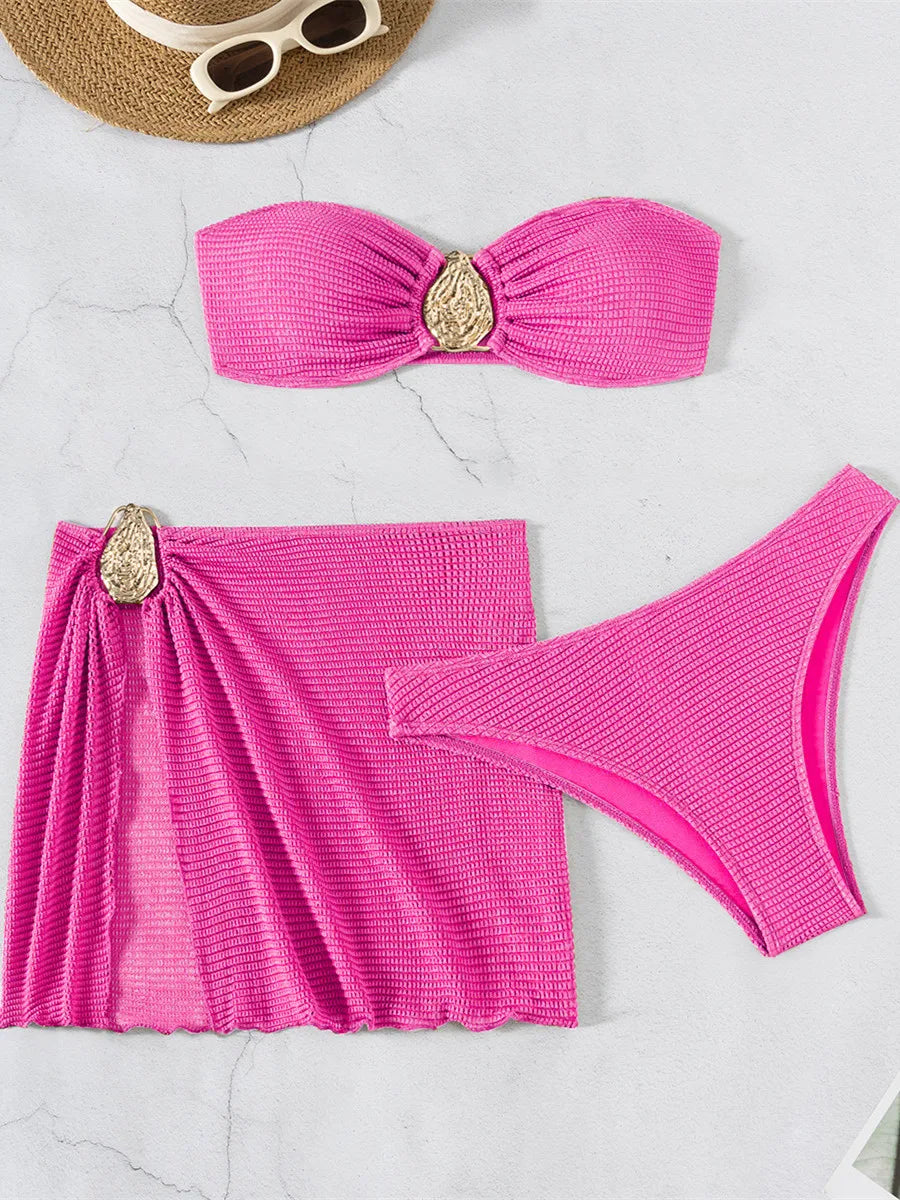 The Selene Set – 3 Piece Bandeau Bikini with Skirt