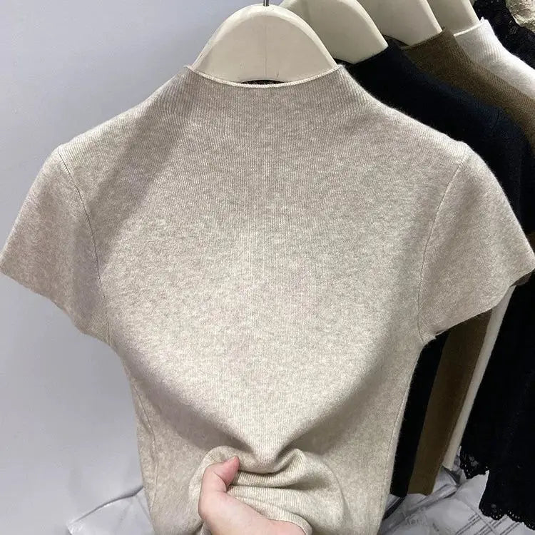 Soft Touch Ribbed Mock Neck Tee