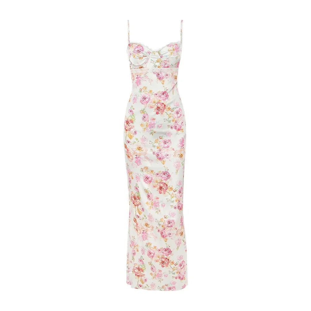 Capri Rosé – Satin Floral Maxi Dress