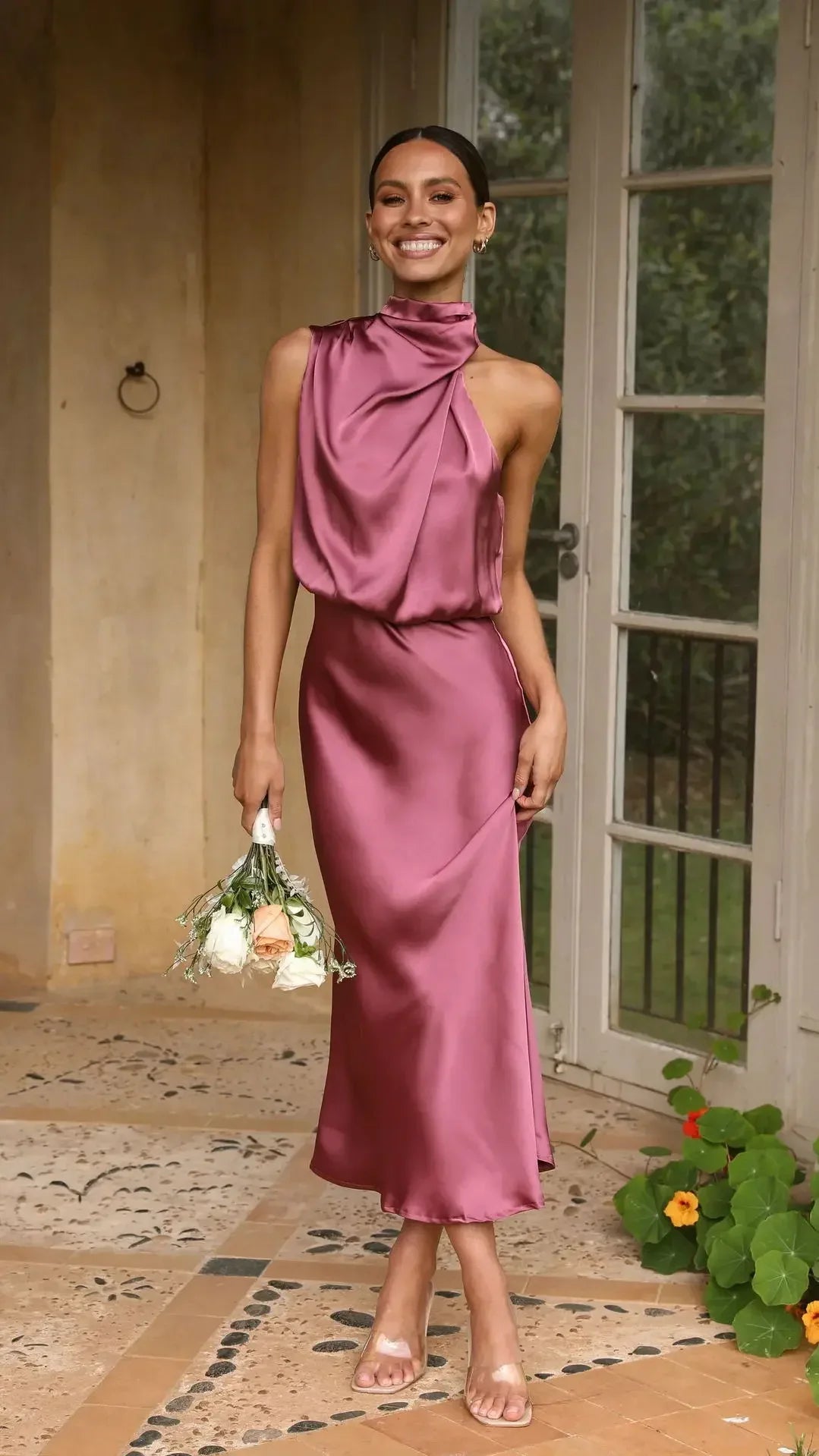 The Radiance One-Shoulder Satin Midi Dress